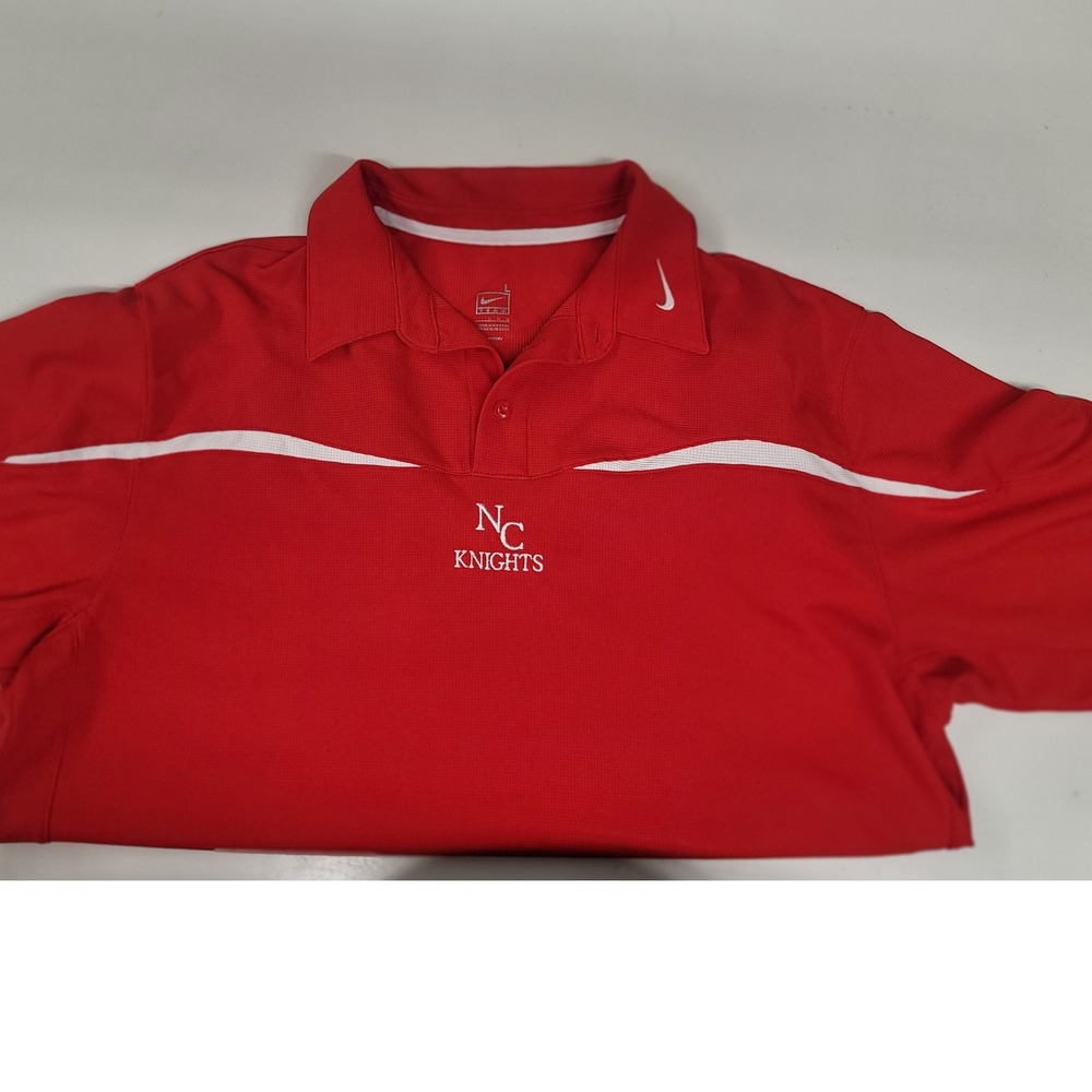 Nike NC Knights Polo Shirt Mens Large Red White Team Issue Dri Fit Athletic Polo